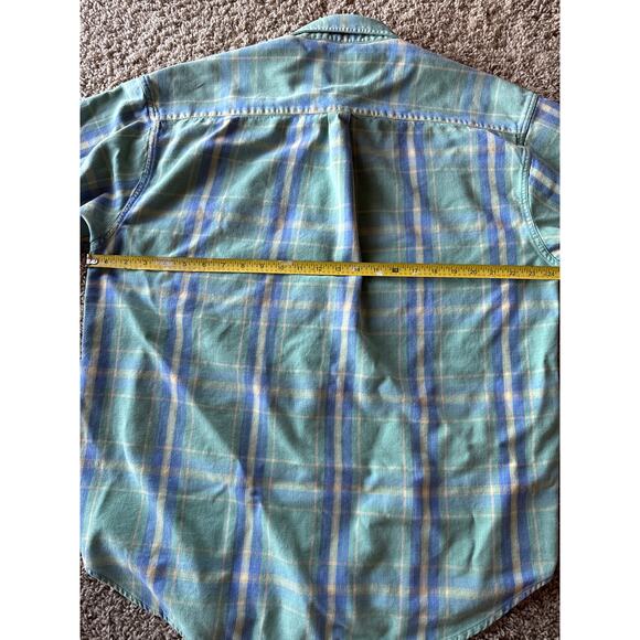 Gap Faded Sea Green Periwinkle Blue Soft Yellow Tattersall Plaid XL Flannel - Picture 5 of 7